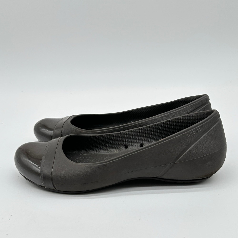 Crocs Ballet Flats Womens Size 8 Brown Cap Toe Comfort Casual Slip On Shoes - Picture 6 of 10